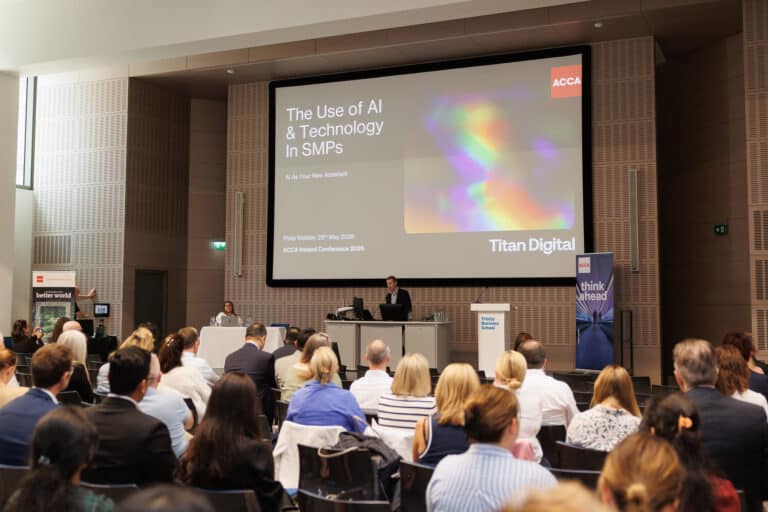 Philip Weldon presenting on AI and technology in small and medium practices at the ACCA Ireland conference